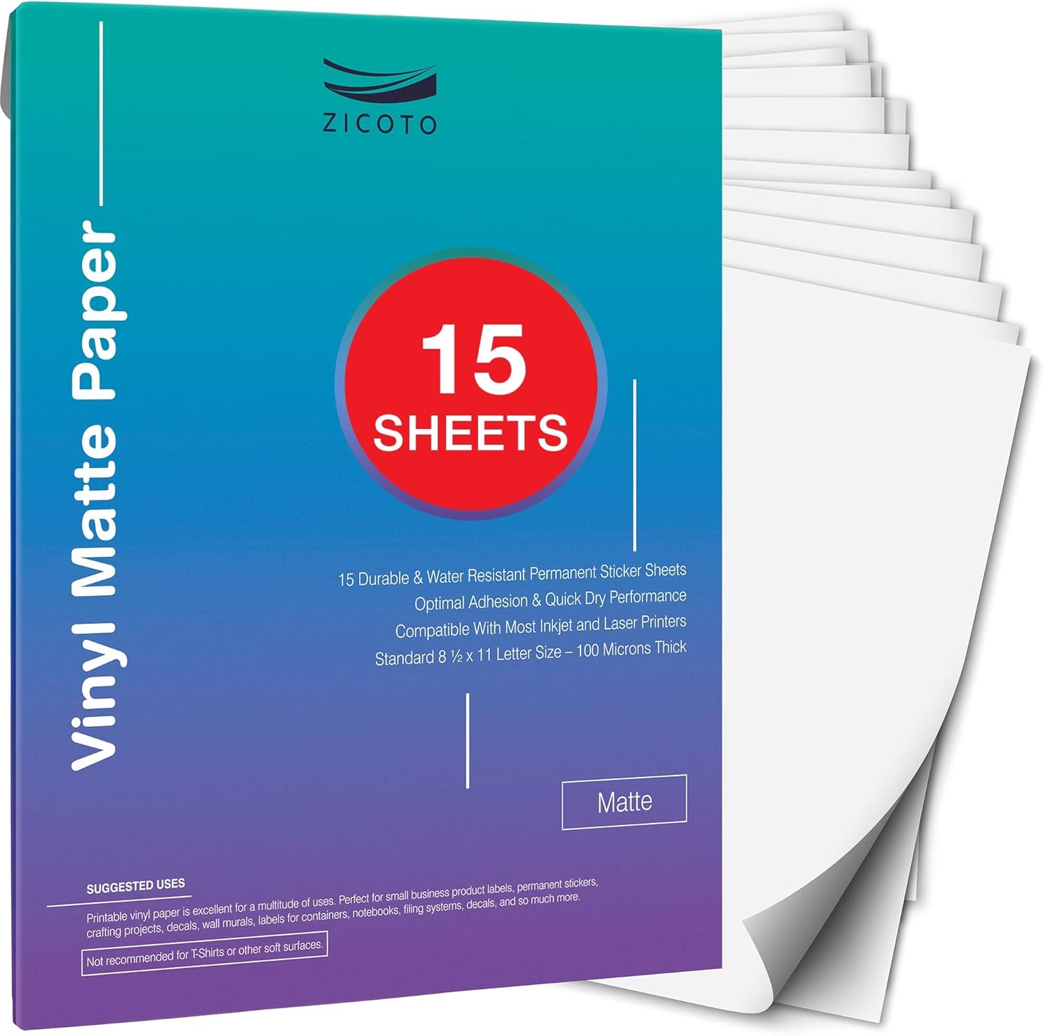 Kertas Stiker Vinyl Tahan Air Cetak 15 Matte White Sheets Inkjet Dan Laser Printer Kompatibel Kertas Stiker Vinyl Tahan Air Cetak 15 Matte White Sheets Inkjet Dan Laser Printer Kompatibel