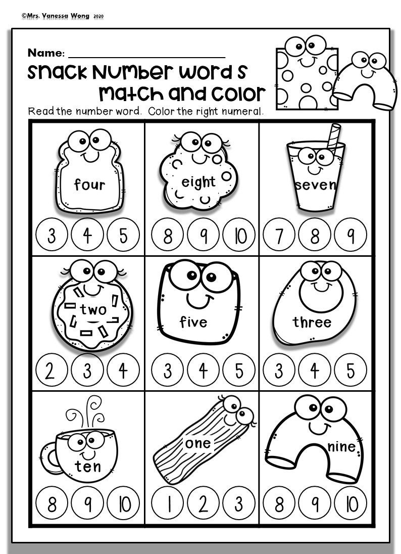 Kindergarten Math Worksheets Numbers 1 10 Number Words PDF Etsy