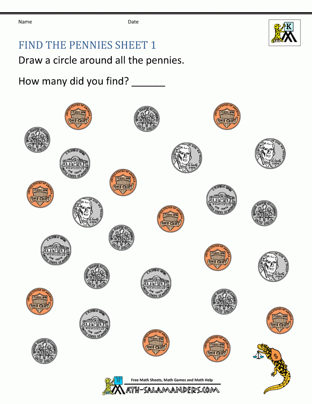 free money worksheets printable