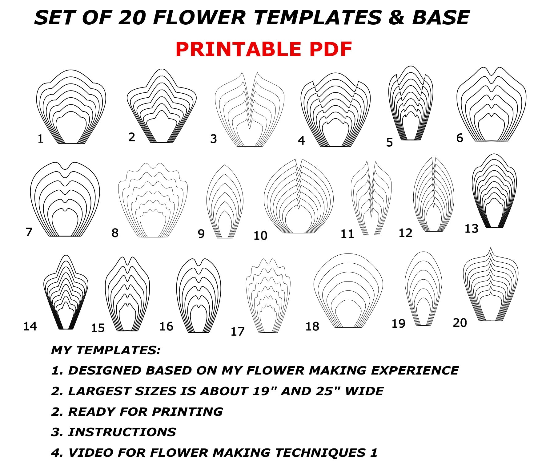 Large Paper Flower Printable Paper Flower Templates Giant Paper Flower PDF Templates Huge Paper Flower Pattern Paper Flower Petals Etsy