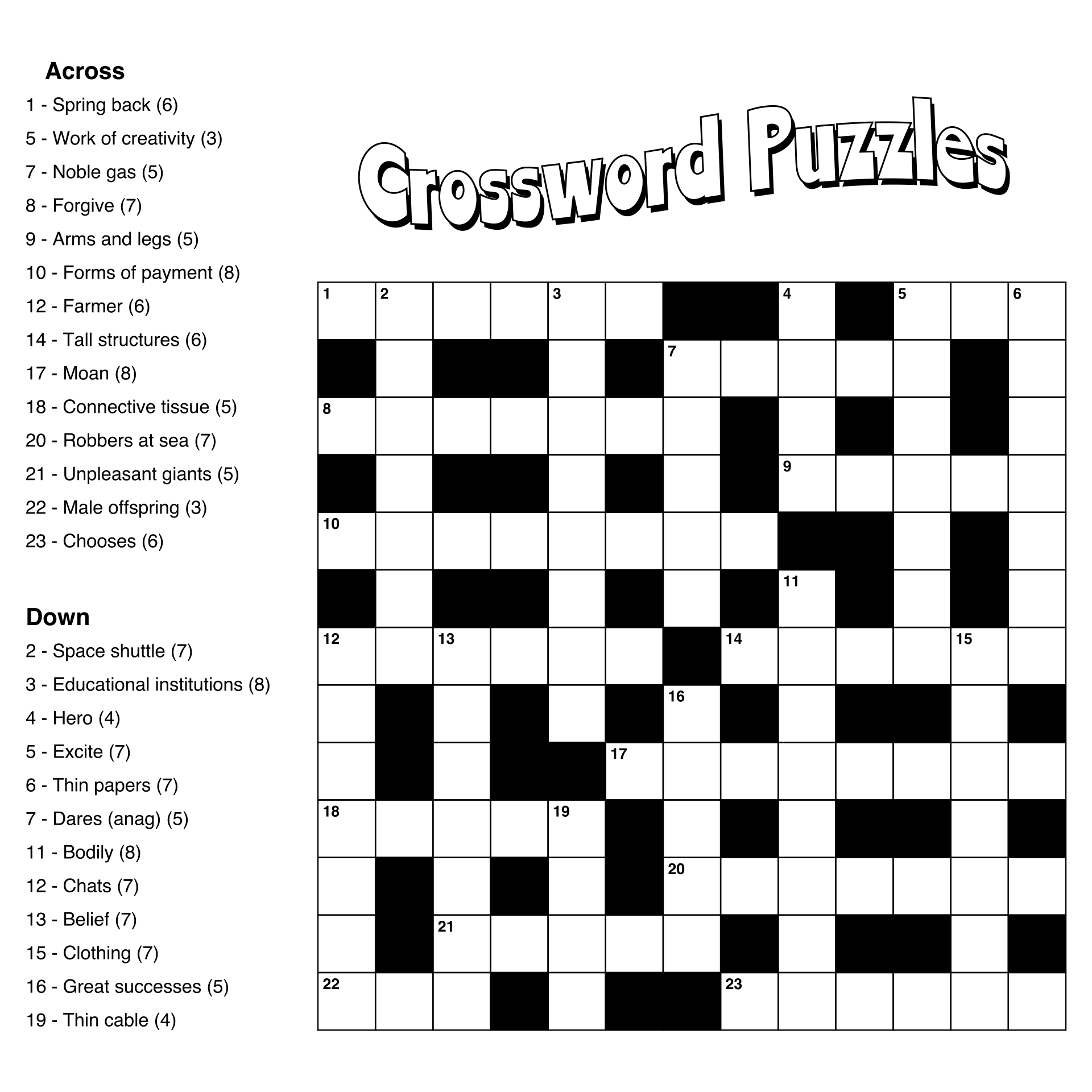 free printable crossword puzzles