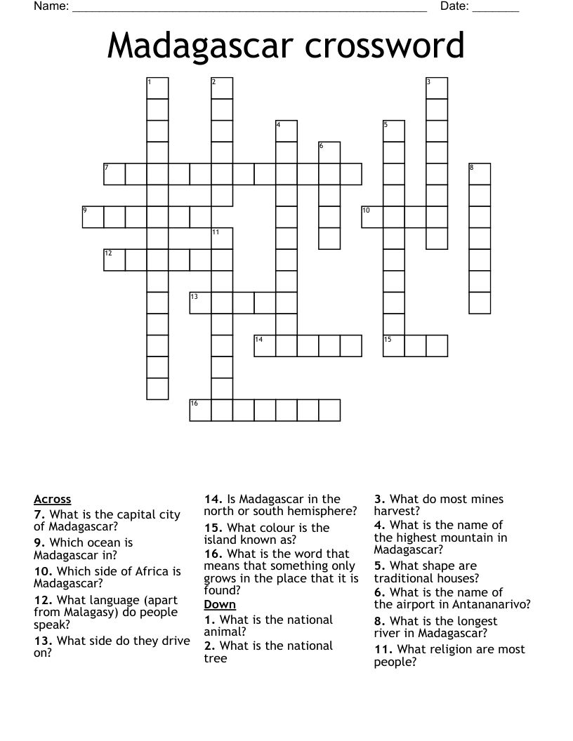 Madagascar Crossword WordMint