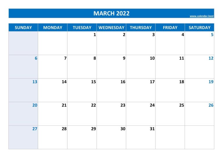 March 2022 Calendar Calendar best