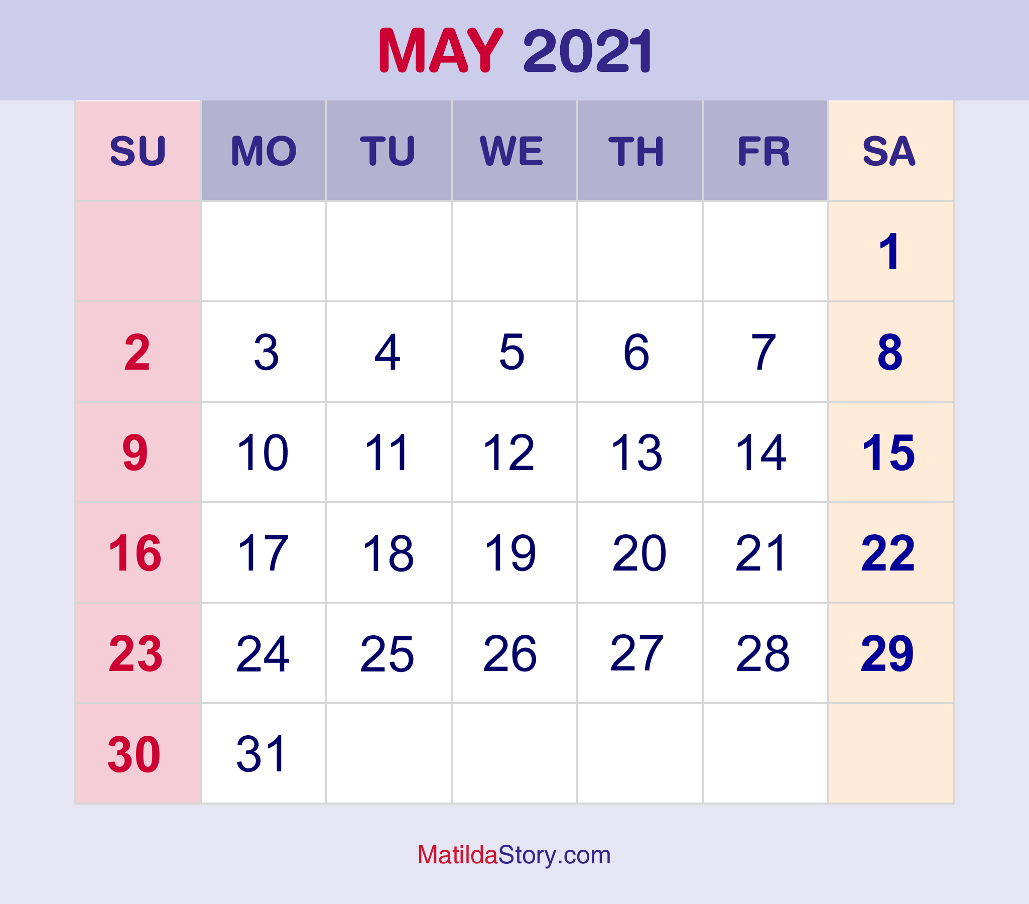 free printable monthly calendars may 2021 calendar