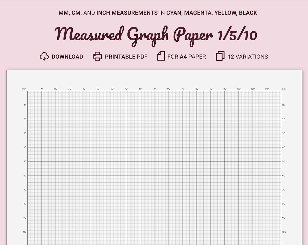 Measured Graph Paper Millimeters centimeters inches Printable A4 10 Mm Margin 1 5 10 Mm Guides Cyan magenta yellow black Etsy