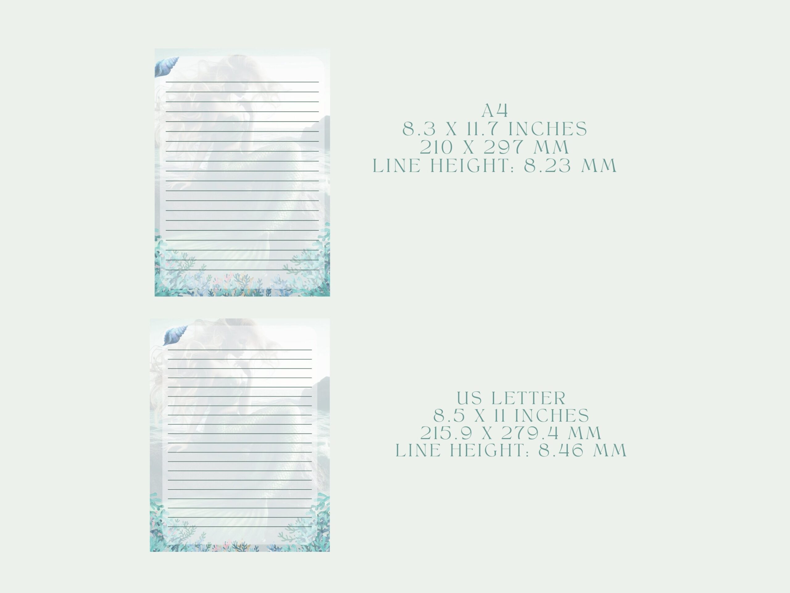 Mermaid Fantasy Stationery Set Underwater Magical Writing Paper Printable Lined U0026 Unlined Pages Etsy