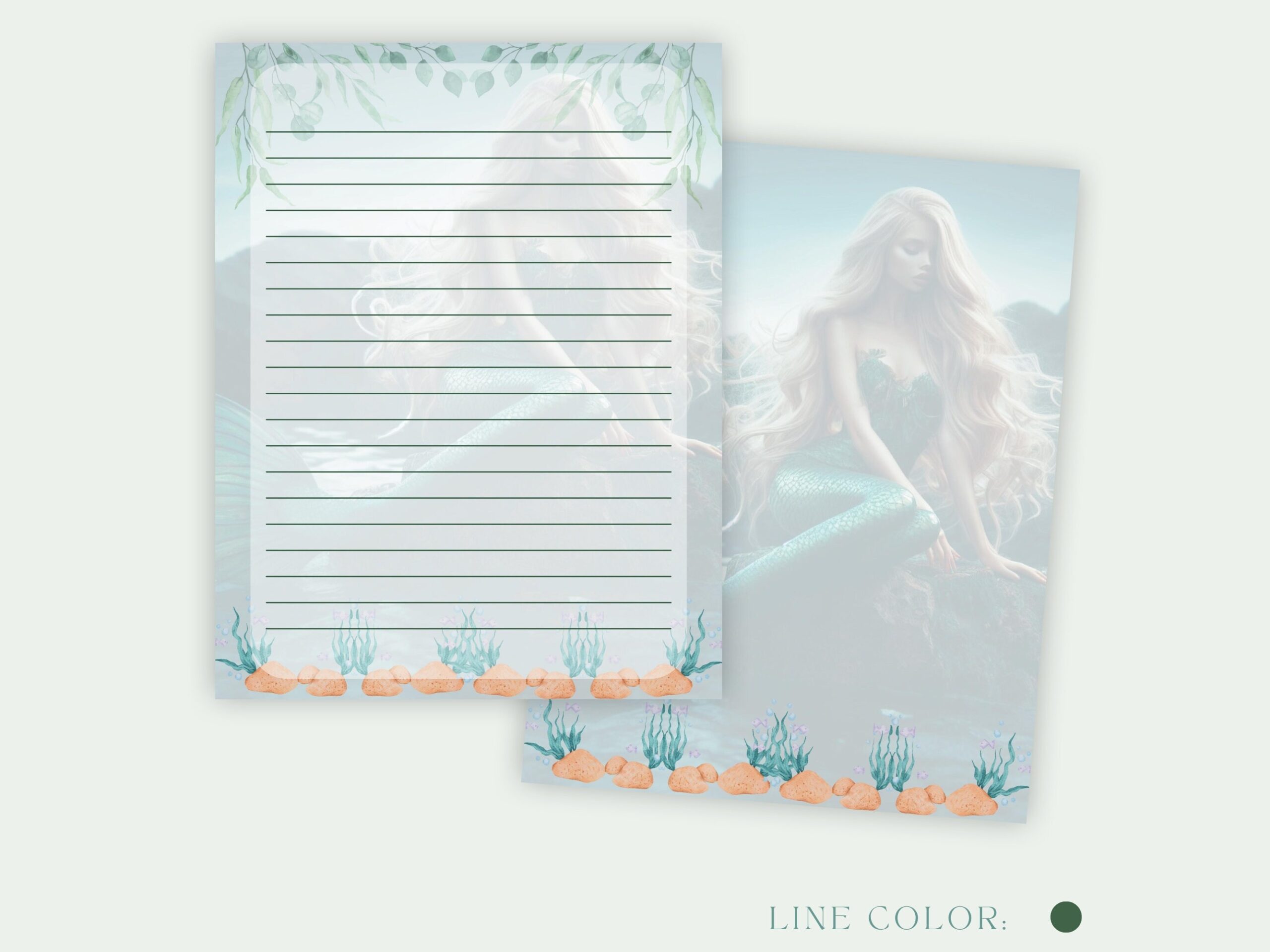 Mermaid Fantasy Stationery Set Underwater Magical Writing Paper Printable Lined U0026 Unlined Pages Etsy