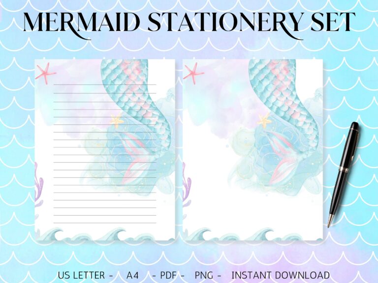 Mermaid Stationery Printable Birthday Stationary Mermaid Stationary Mermaid Journal Stationery Set Letter Writing Set Thank You Note Etsy