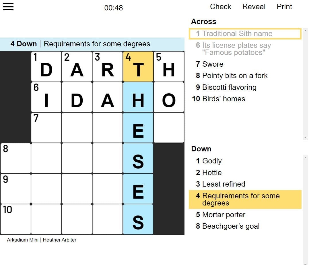 Mini Crossword Free Online Game Denver Post