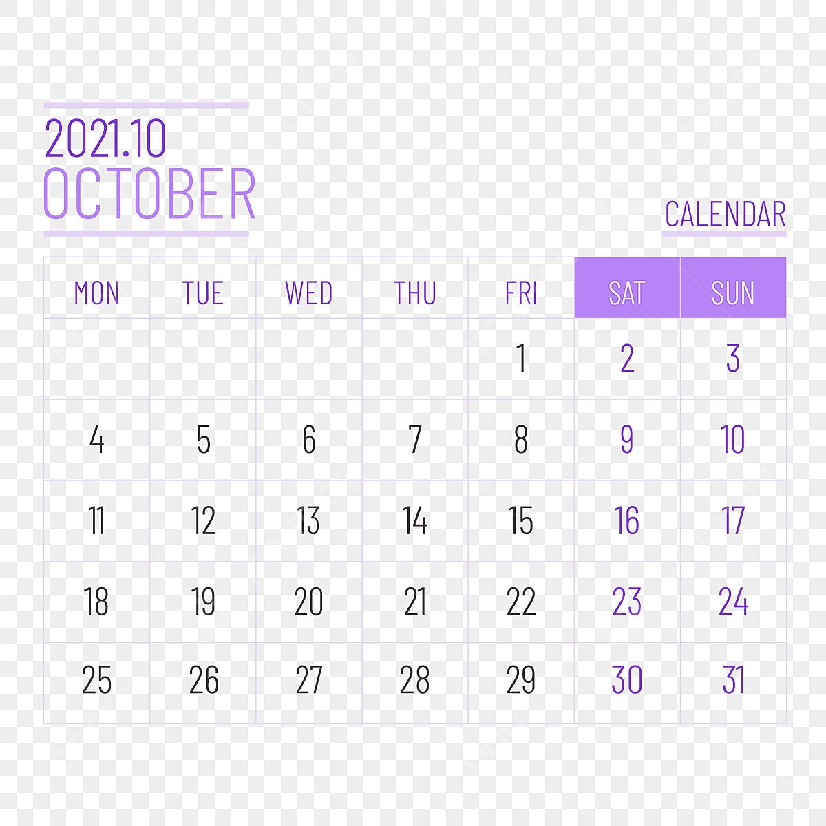 Monthly Calendars Vector Hd Images Monthly Calendar Plan 2021 October Calendar Desktop Calendar Monthly Plan Calendar PNG Image For Free Download