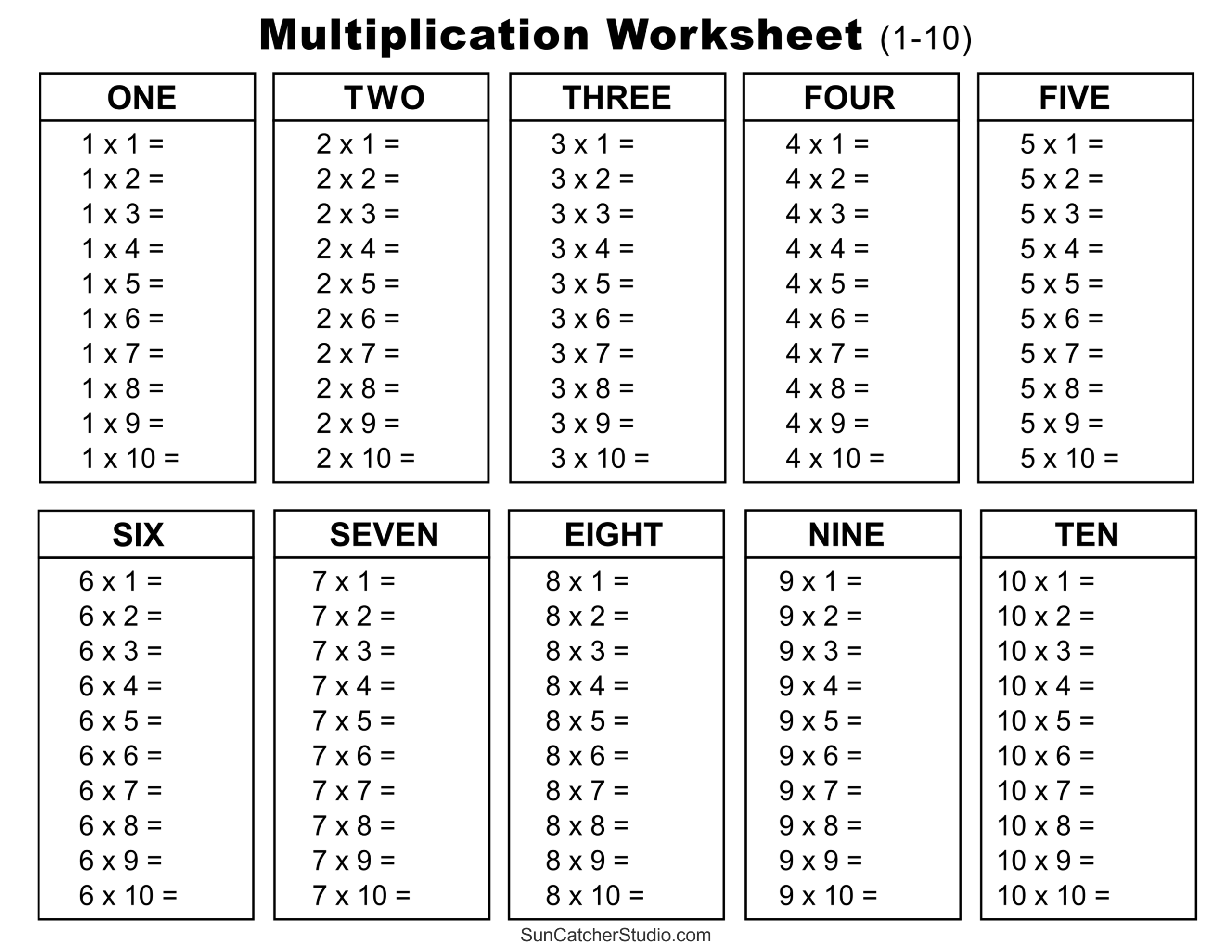 printable multiplication facts worksheets