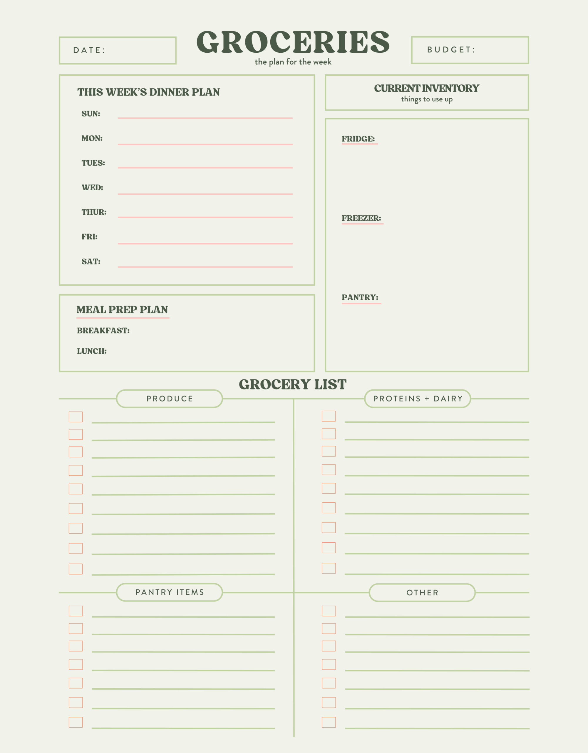 grocery list printable