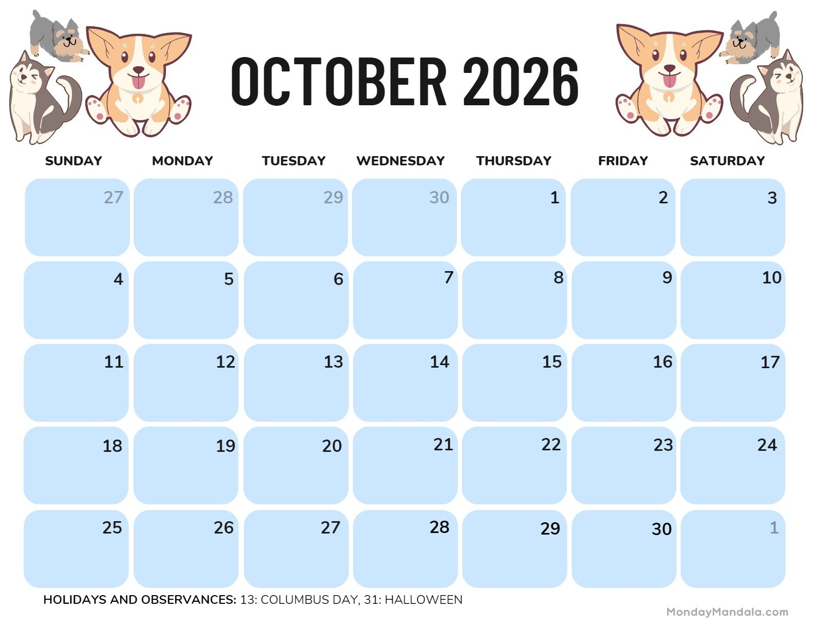 October 2026 Calendars 52 Free PDF Printables 