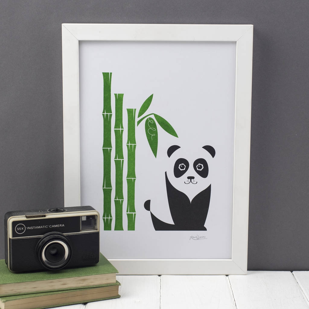 Panda And Bamboo Wall Art Riso Print By Laura Danby