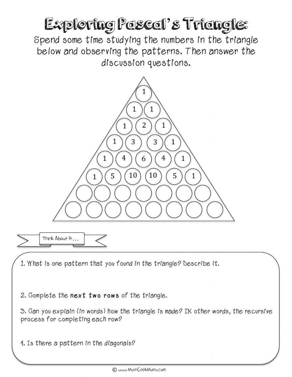 Pascals Triangle Level 1 Online Exercise For Live Worksheets 