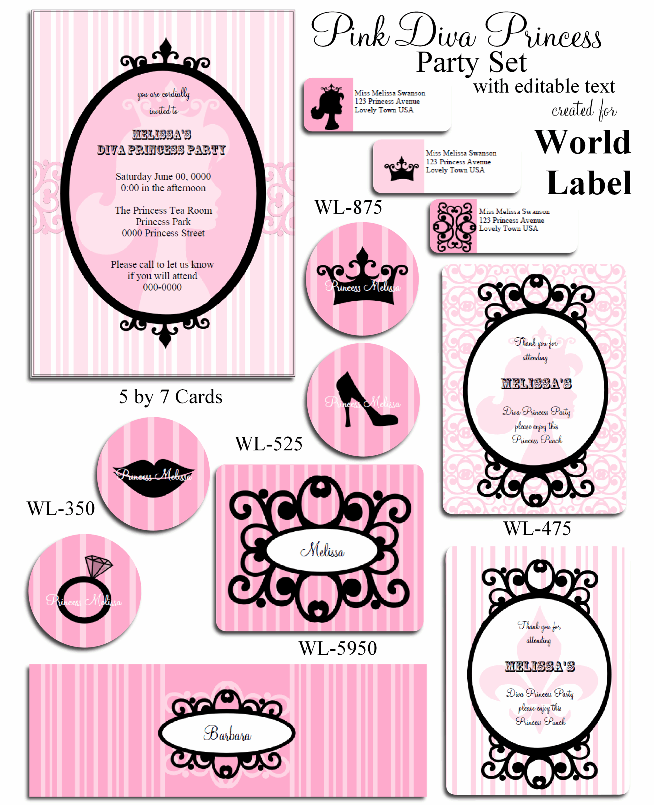 Pink Diva Princess Party Printable Set Free Printable Labels U0026 Templates Label Design WorldLabel Blog  Pink Diva Princess Party Printable Set Free Printable Labels U0026 Templates Label Design WorldLabel Blog