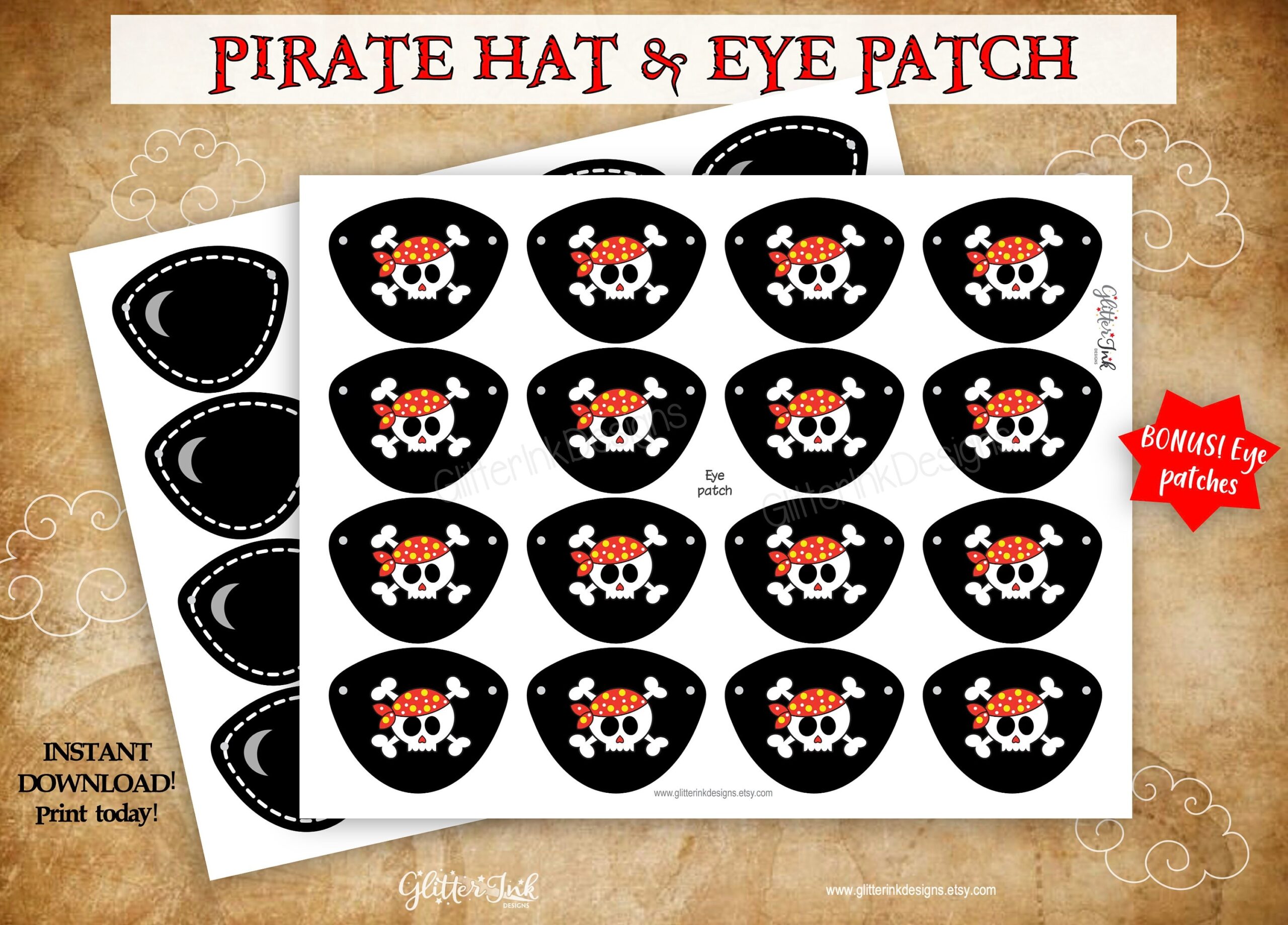 Pirate Hat And Eye Patch Printable Party Props Pirate Party 