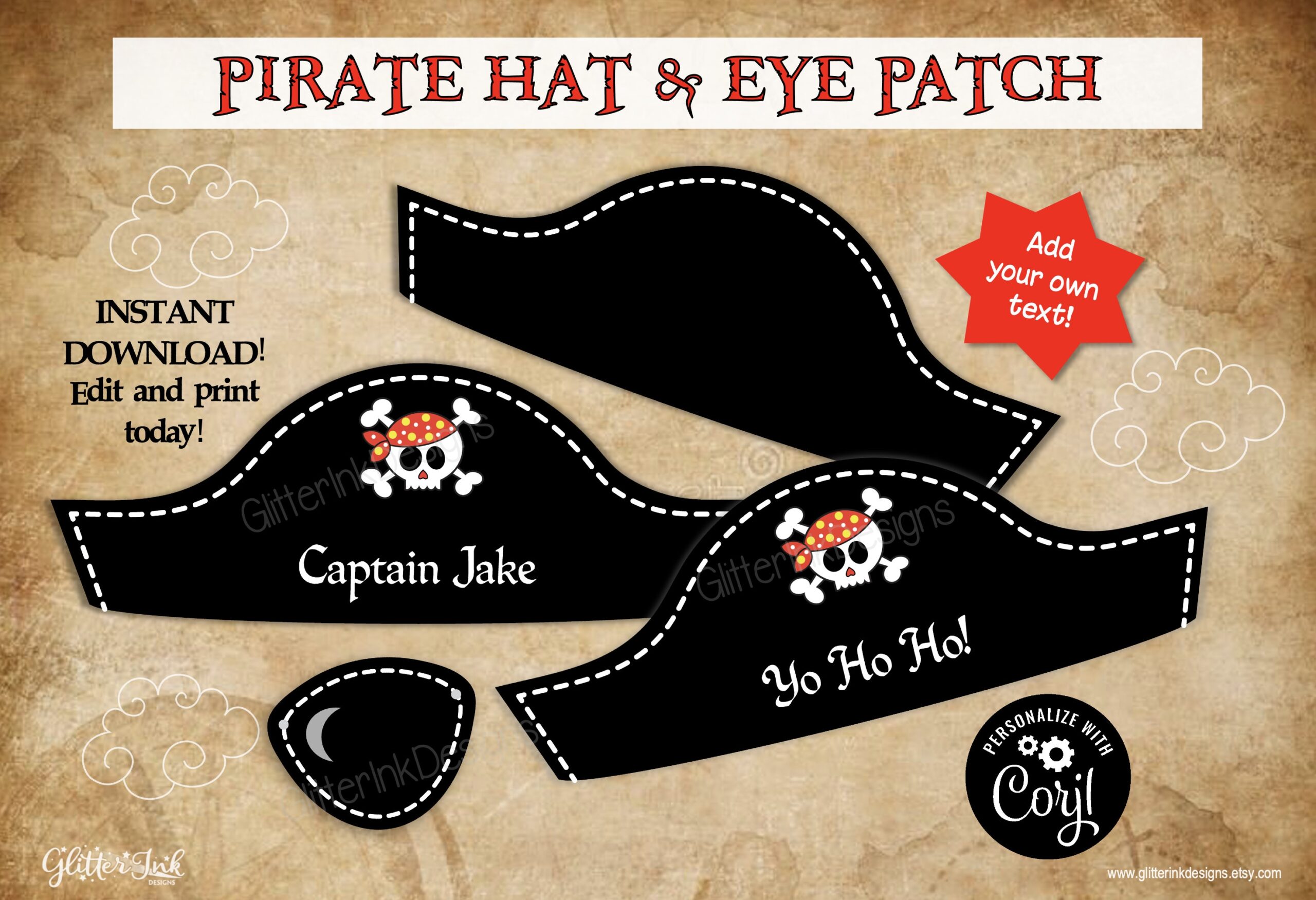 Pirate Hat And Eye Patch Printable Party Props Pirate Party 