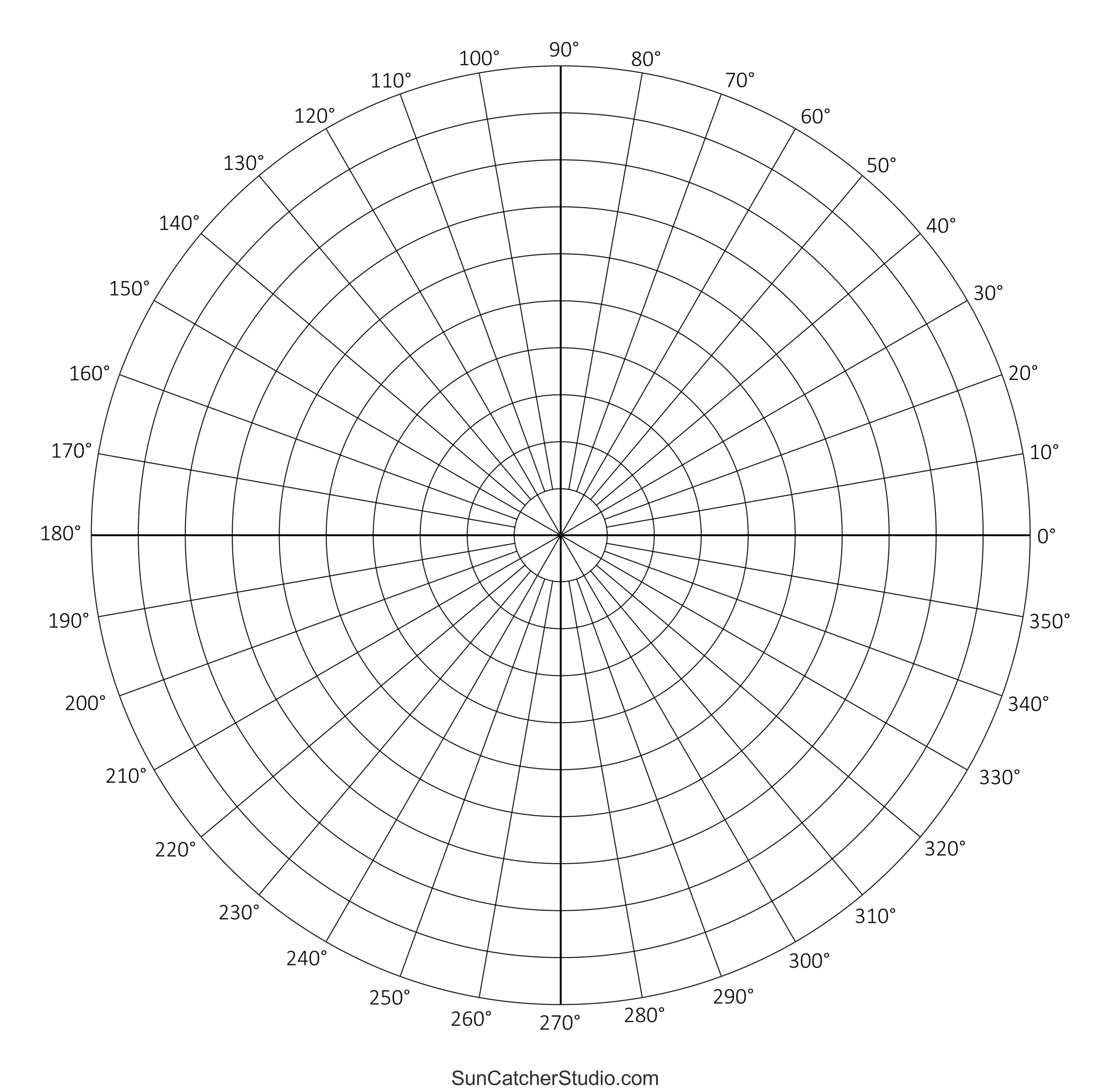 Polar Graph Paper Printable PDF With Radians And Degrees Free Printables Monograms Design Tools Patterns U0026 DIY Projects