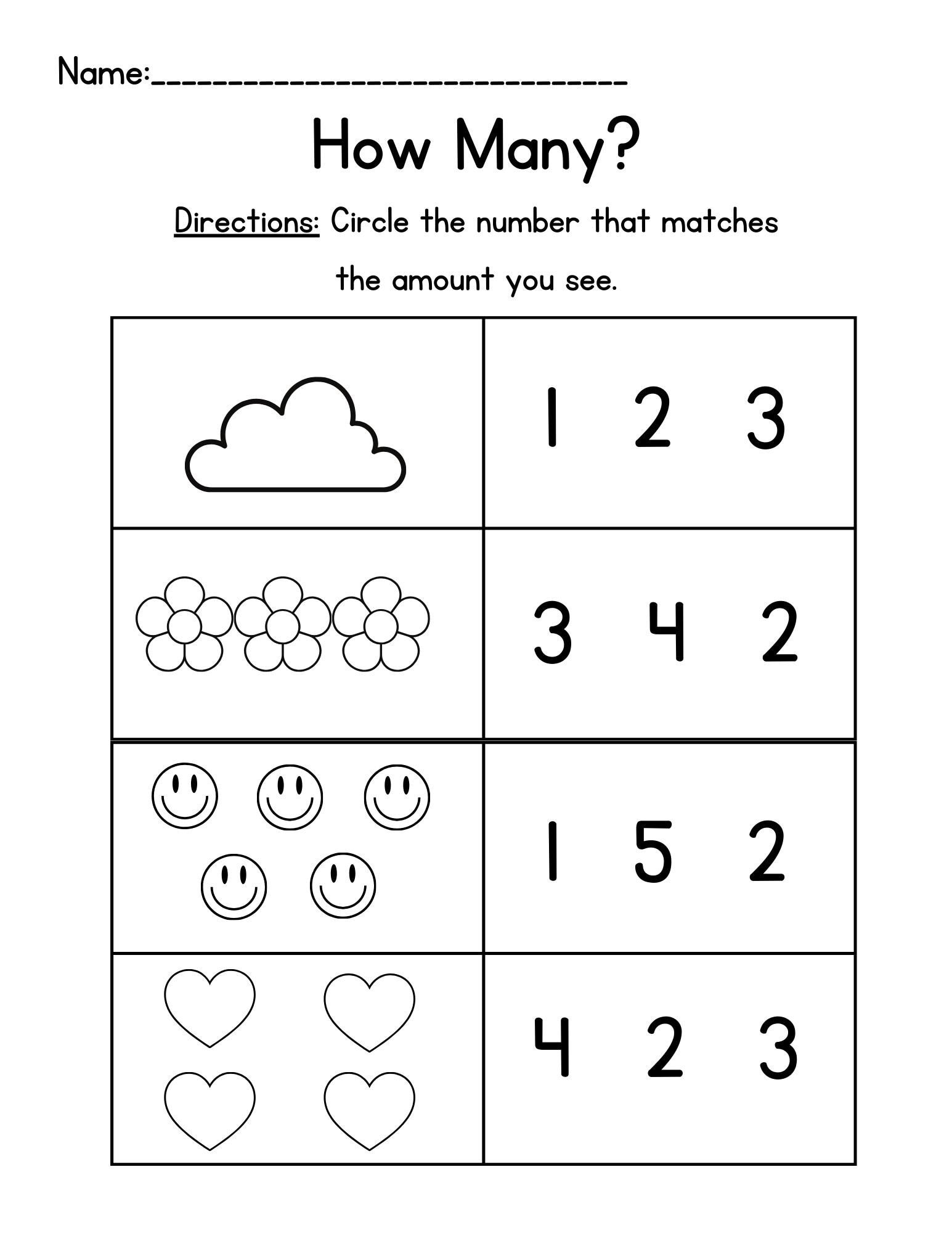 Prek Numbers 1 5 Worksheet Counting Practice PDF Etsy