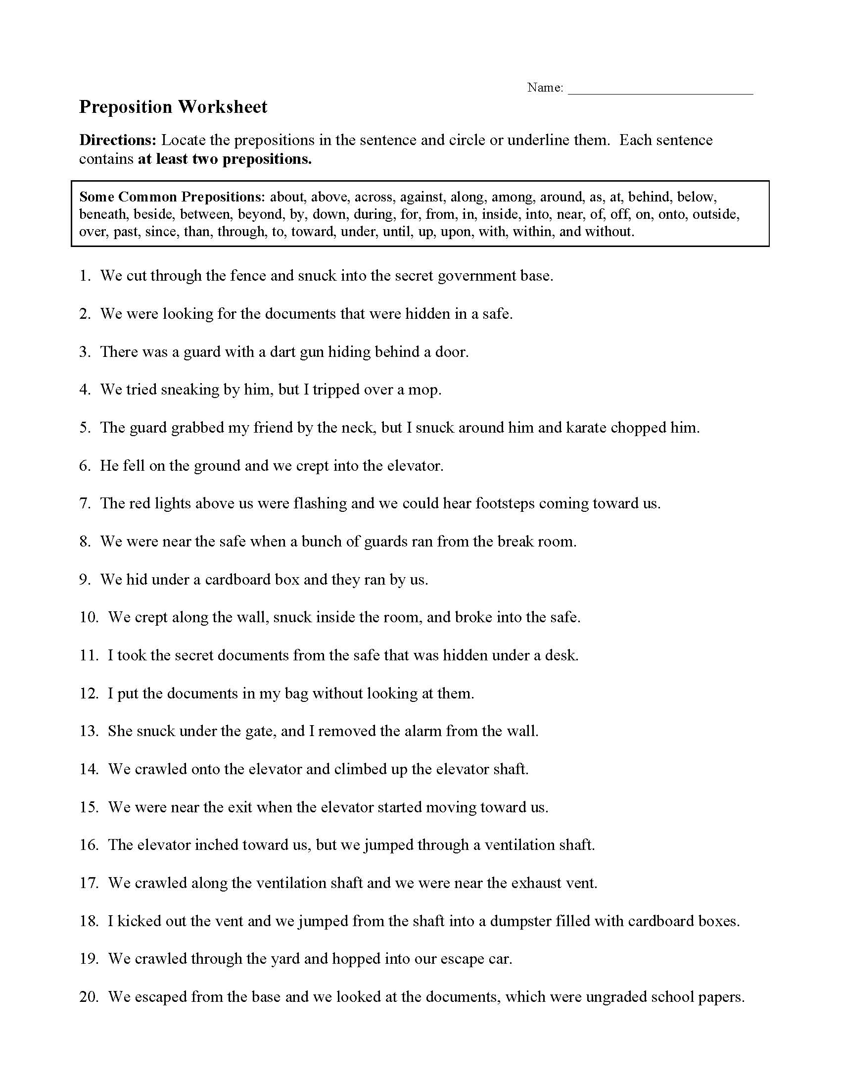 free printable classroom lessons preposition and punctuation worksheet