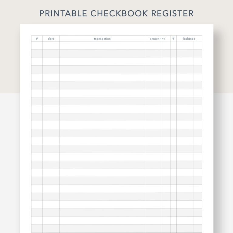 Printable Checkbook Register PDF File Prints On 8 1 2 X 11 Inch 