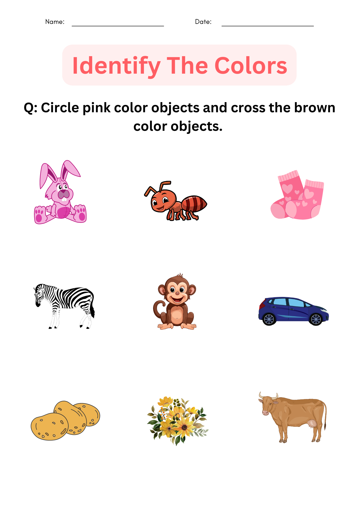 free printable preschool worksheets pink color recognition