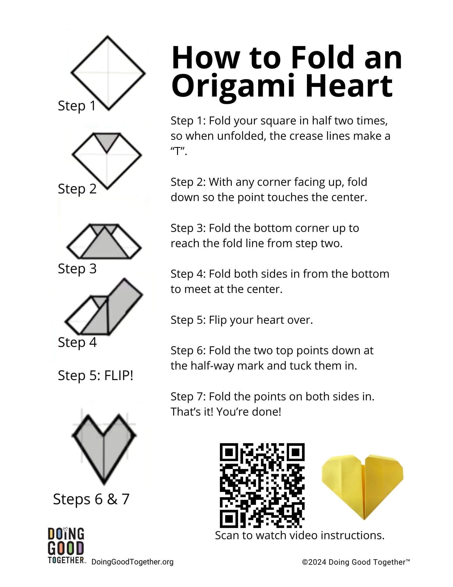 PRINTABLE Easy Origami Heart Instructions Learn How To Make An Origami Heart Step by Step Doing Good Together 