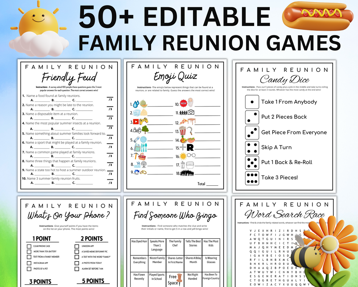 Printable Family Reunion Games Bundle Editable Template Family Worksheets Library Printable Family Reunion Games Bundle Editable Template Family Worksheets Library