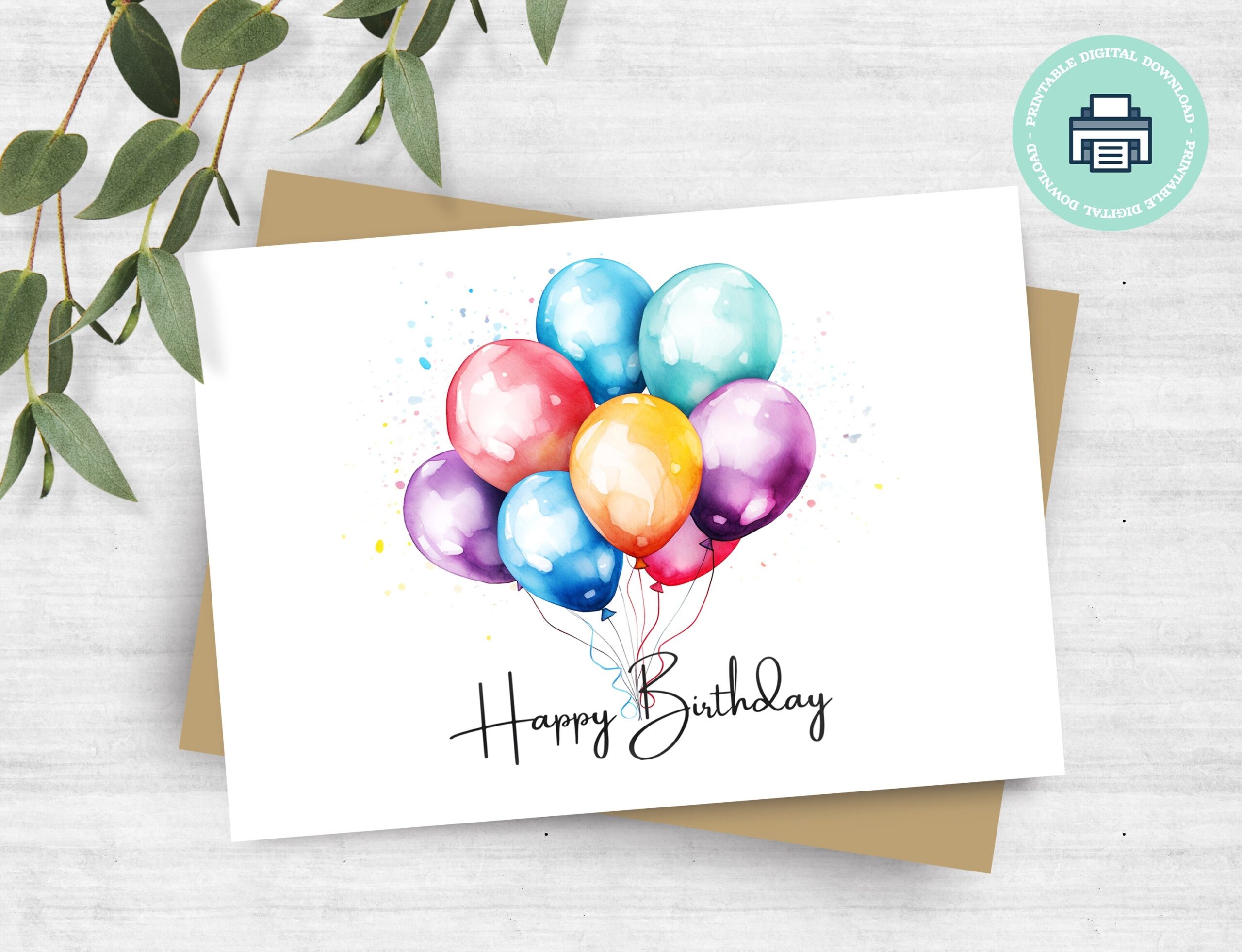 Printable Hand Drawn Greeting Card Happy Birthday With Balloons 