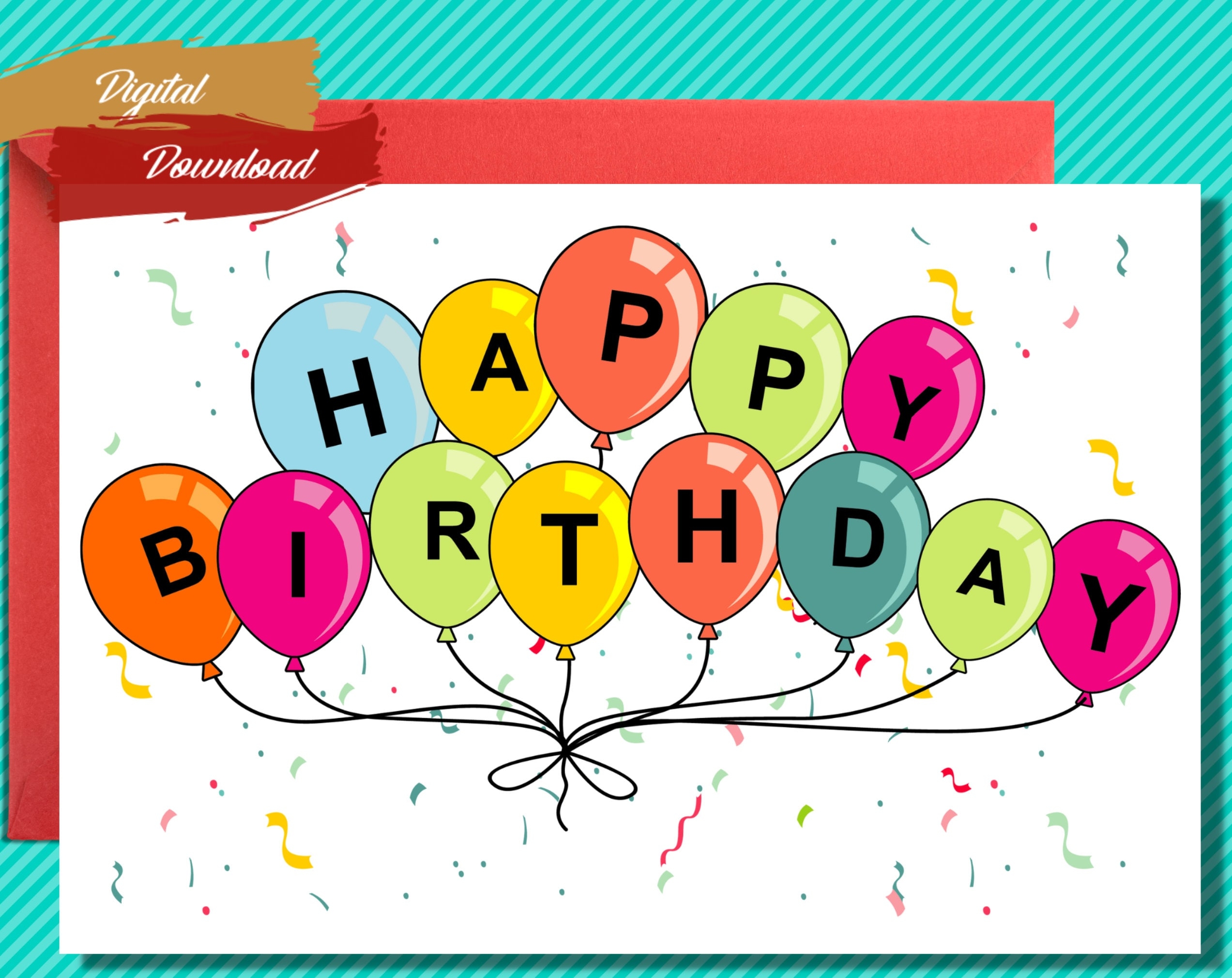 Printable Happy Birthday Greeting Card Downloadable Card Happy 