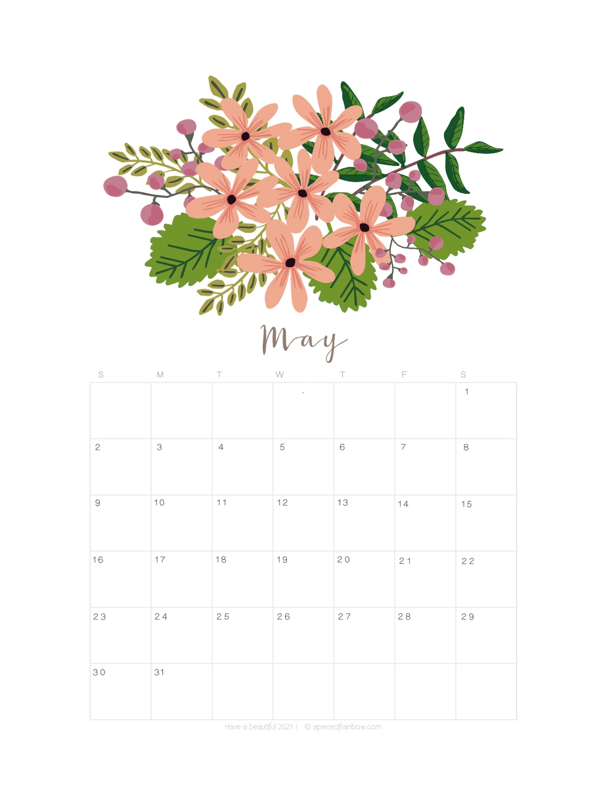 Printable May 2021 Calendar Monthly Planner 2 Designs Flowers U0026 Modern A Piece Of Rainbow