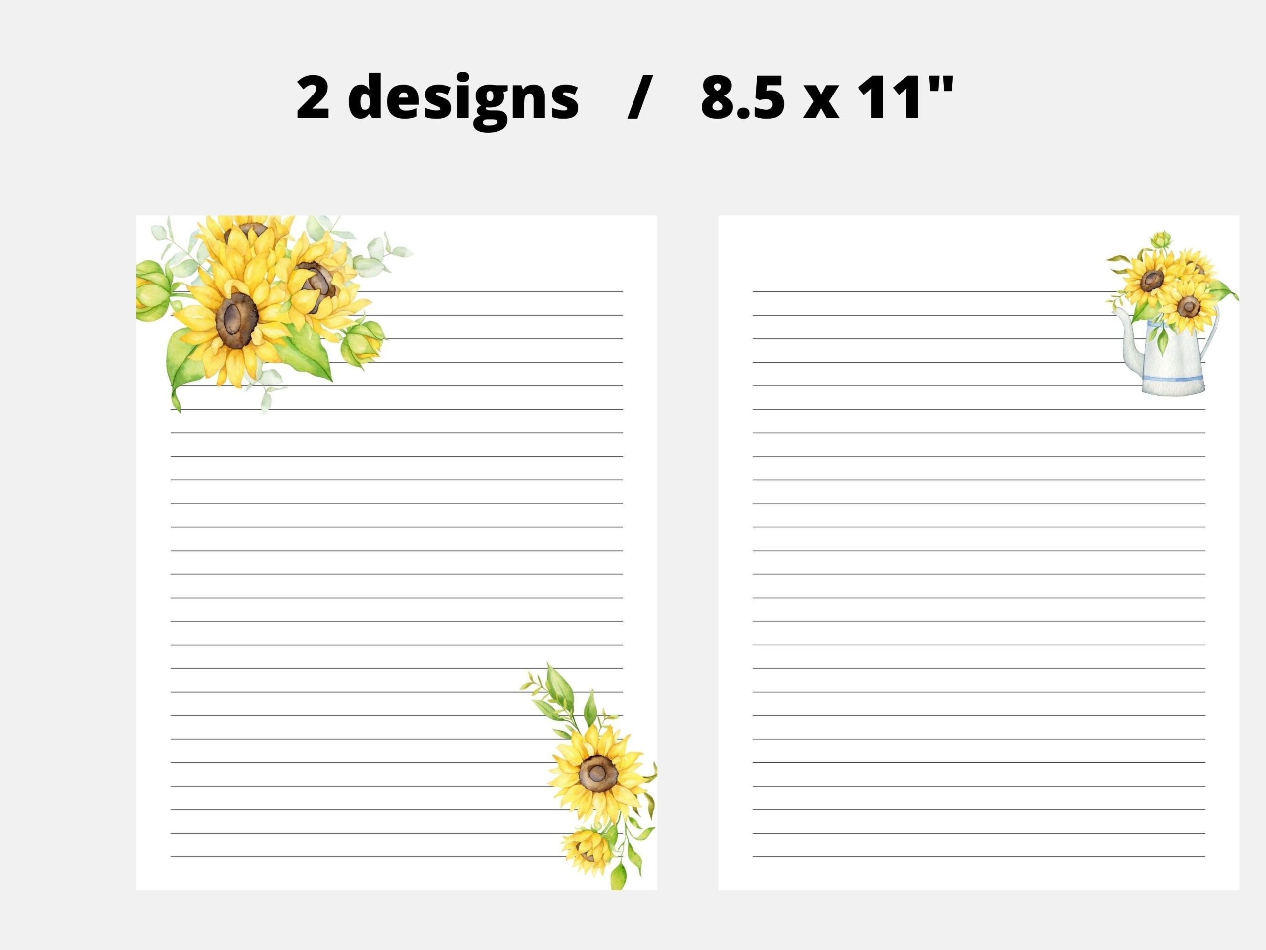Printable Sunflower Letter Writing Paper Floral Printable  Printable Sunflower Letter Writing Paper Floral Printable