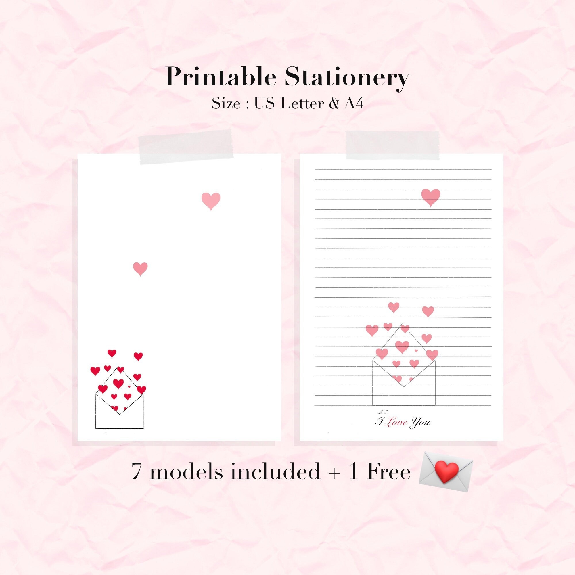 Printable Writing Paper Words Of Love Red Hearts Stationery Free Envelopes Writing Paper Set Immediate Download Etsy