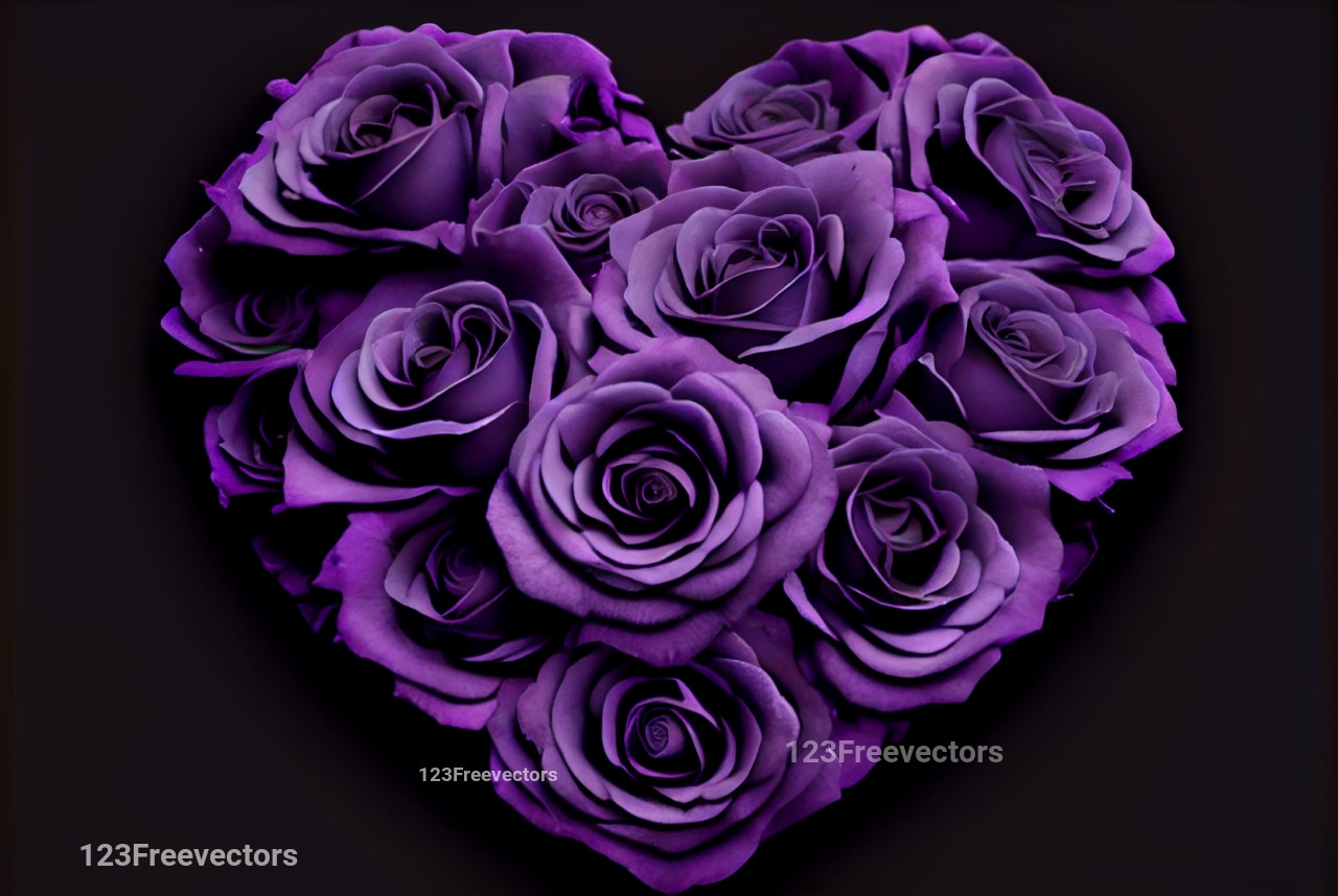 Purple Rose Flowers Valentines Heart