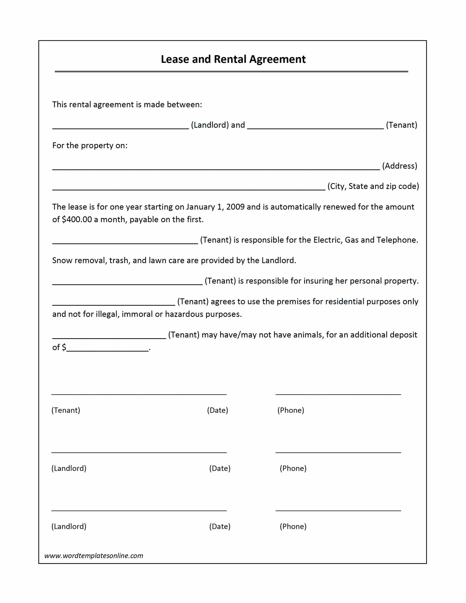 Rental Property Management Software Free Printable Residential Lease Agreement Templates PDF Excel Lease Agreement For Rental Property