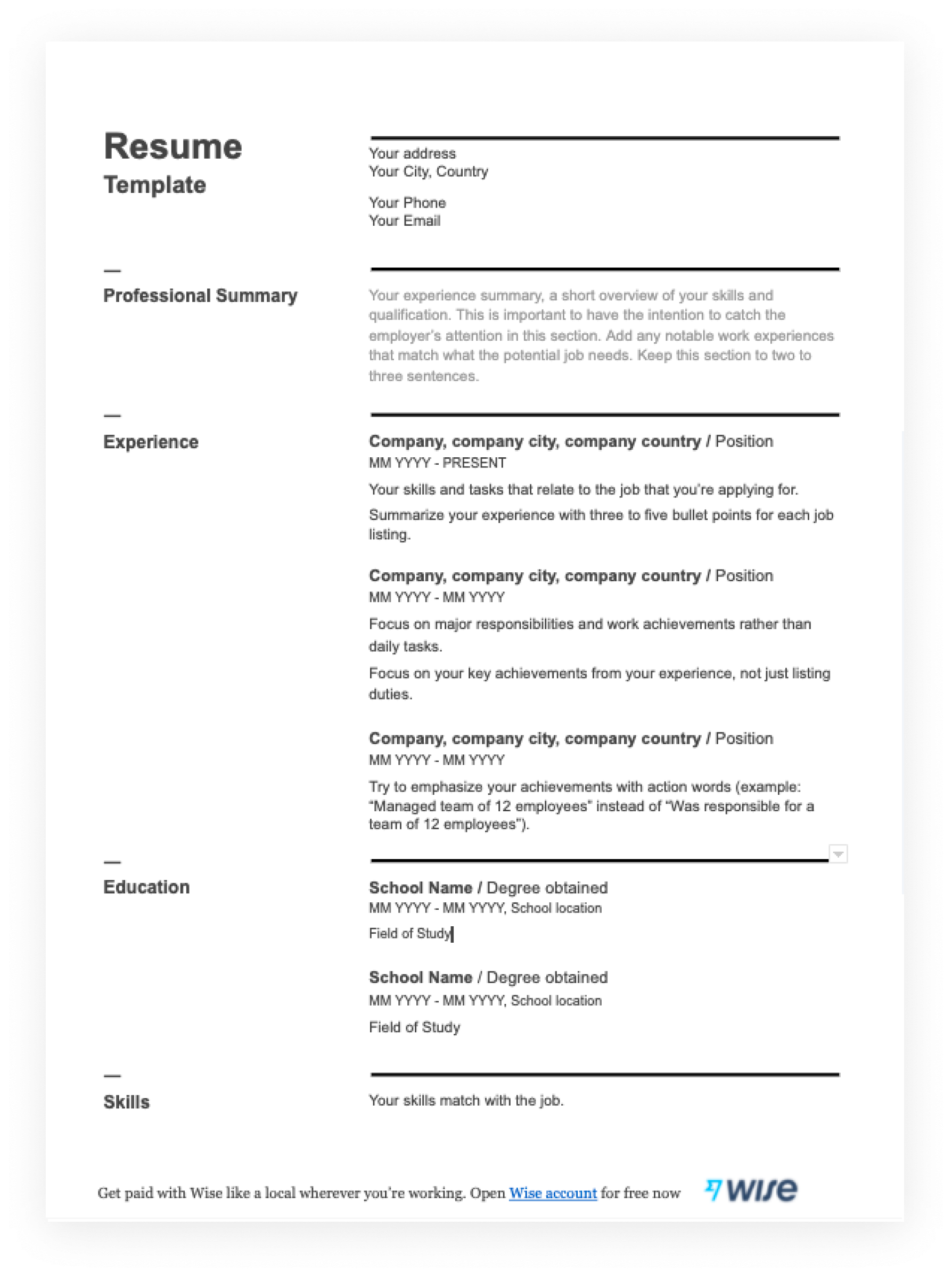 free printable templates sample resume free printable templates sample resume