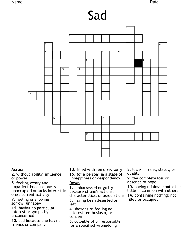 Sad Crossword WordMint