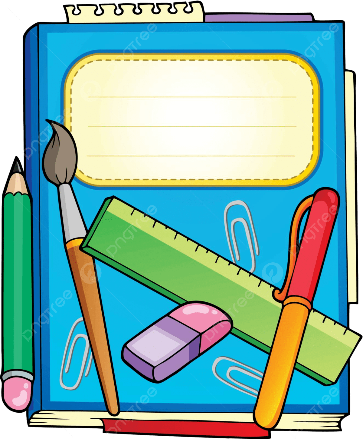 School Notepad With Stationery Creativity Pencil Cartoon Vector 