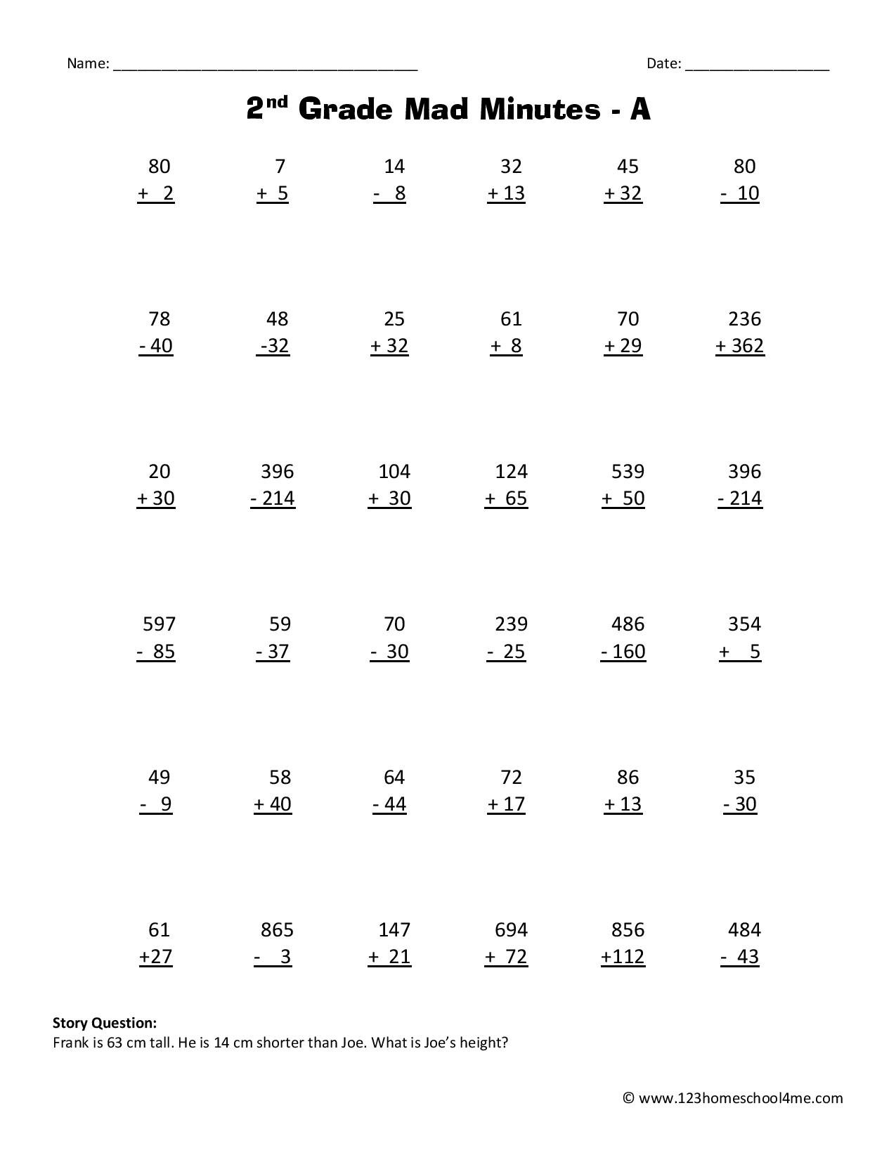 free printable math worksheets for 2nd grade