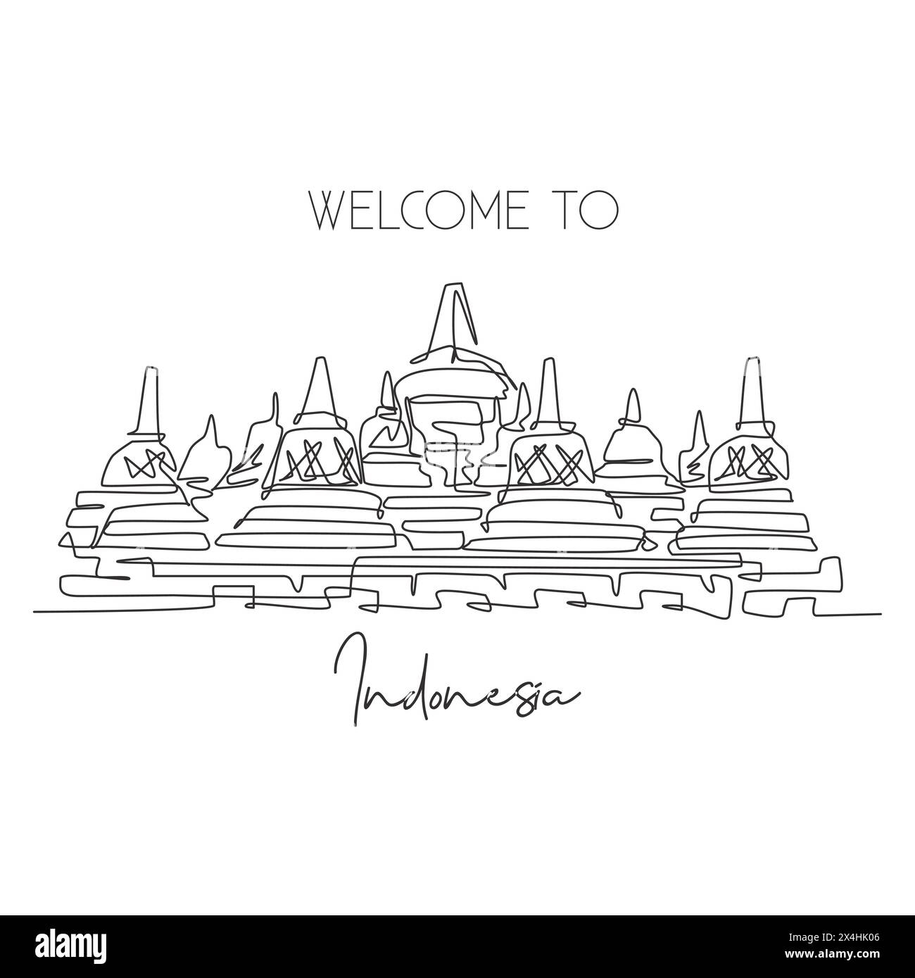 Single Continuous Line Drawing Candi Borobudur Temple Landmark 