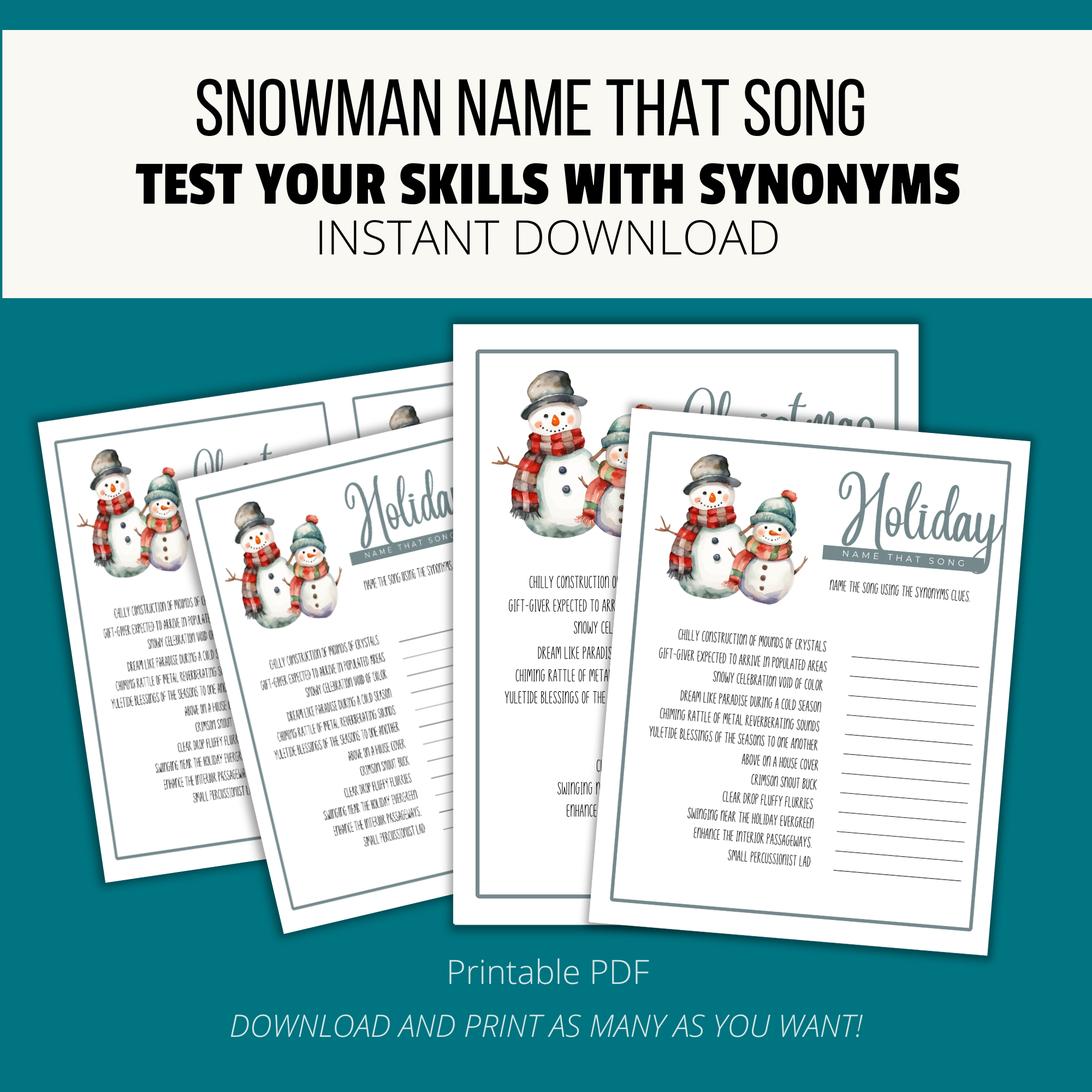Snowman Name That Song Printable Game