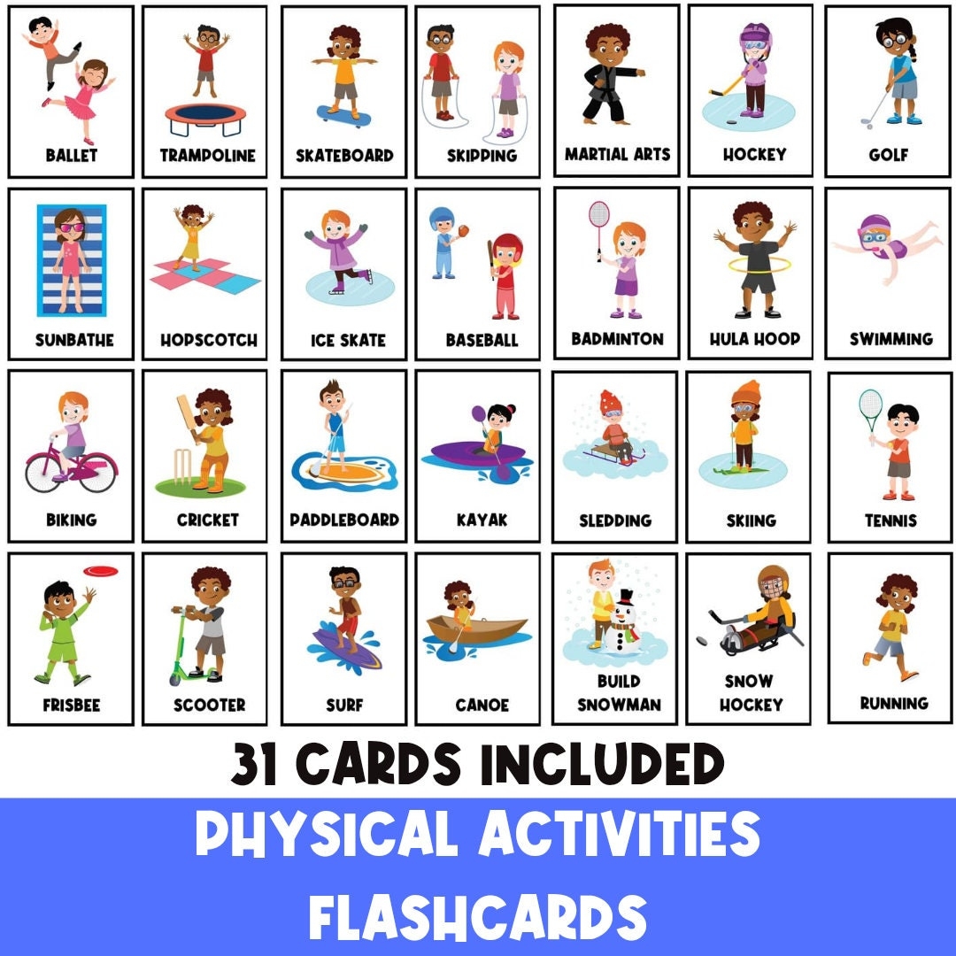 Sports Fitness Flashcards Kids Exercises Flash Cards For Kids Yoga Activities Physical Education Movement Break Activity