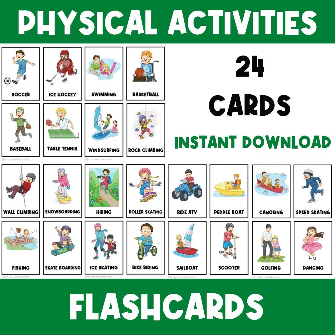 Sports Fitness Flashcards Kids Exercises Flash Cards For Kids Yoga Activities Physical Education Movement Break Activity