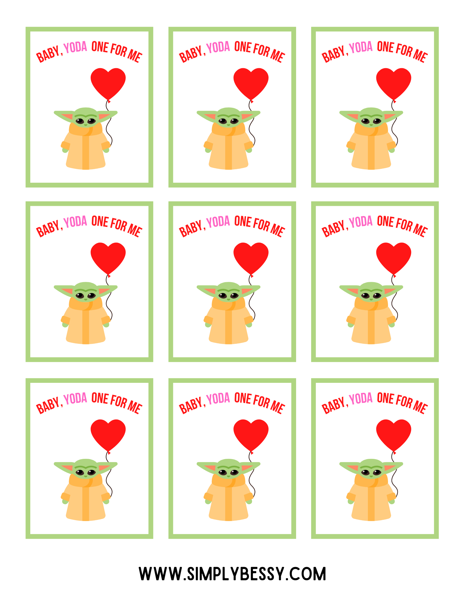 Star Wars Baby Yoda The Child Valentine Cards Free Printable