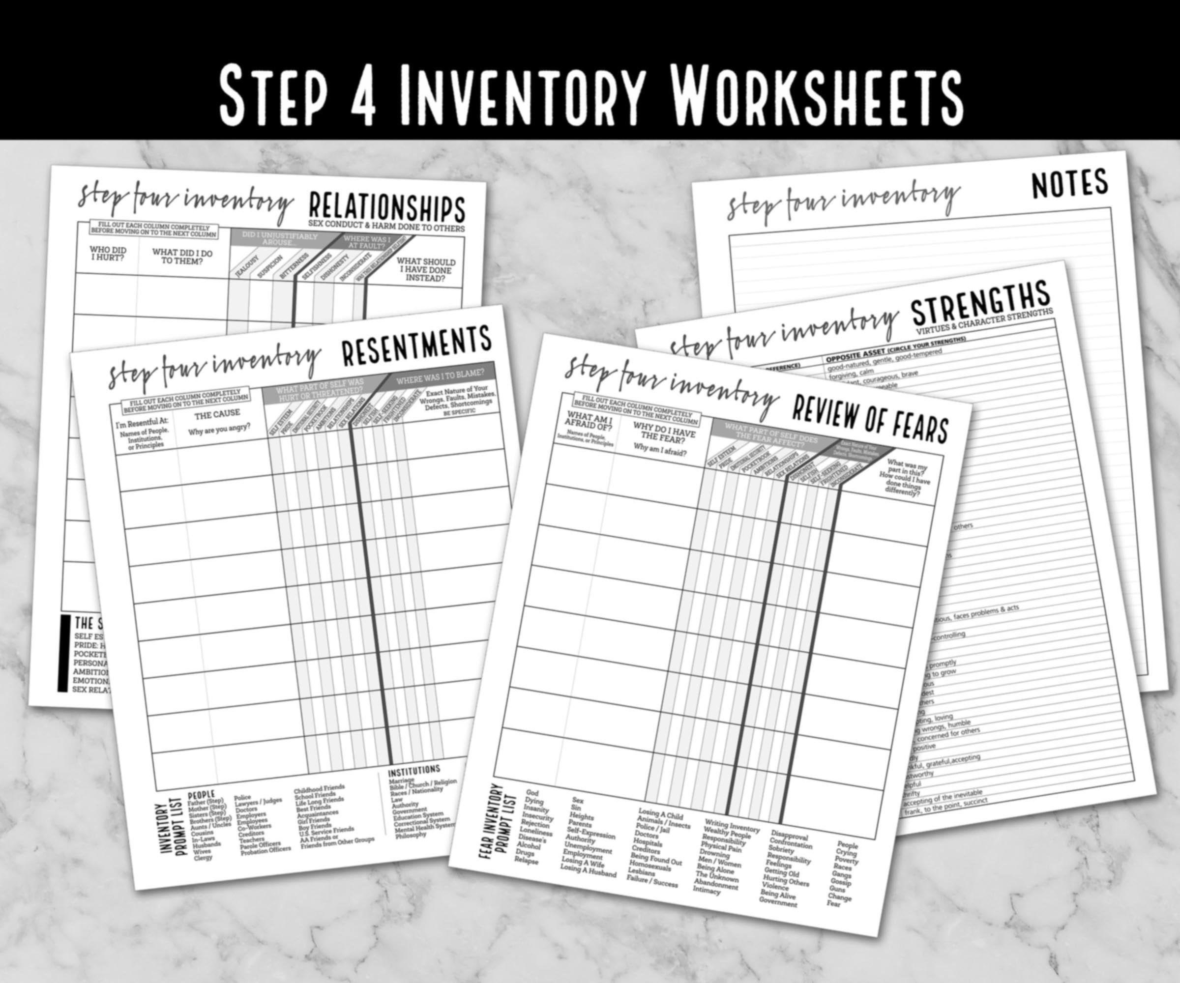 Step 4 Inventory Worksheets AA NA Recovery PDF Download Etsy