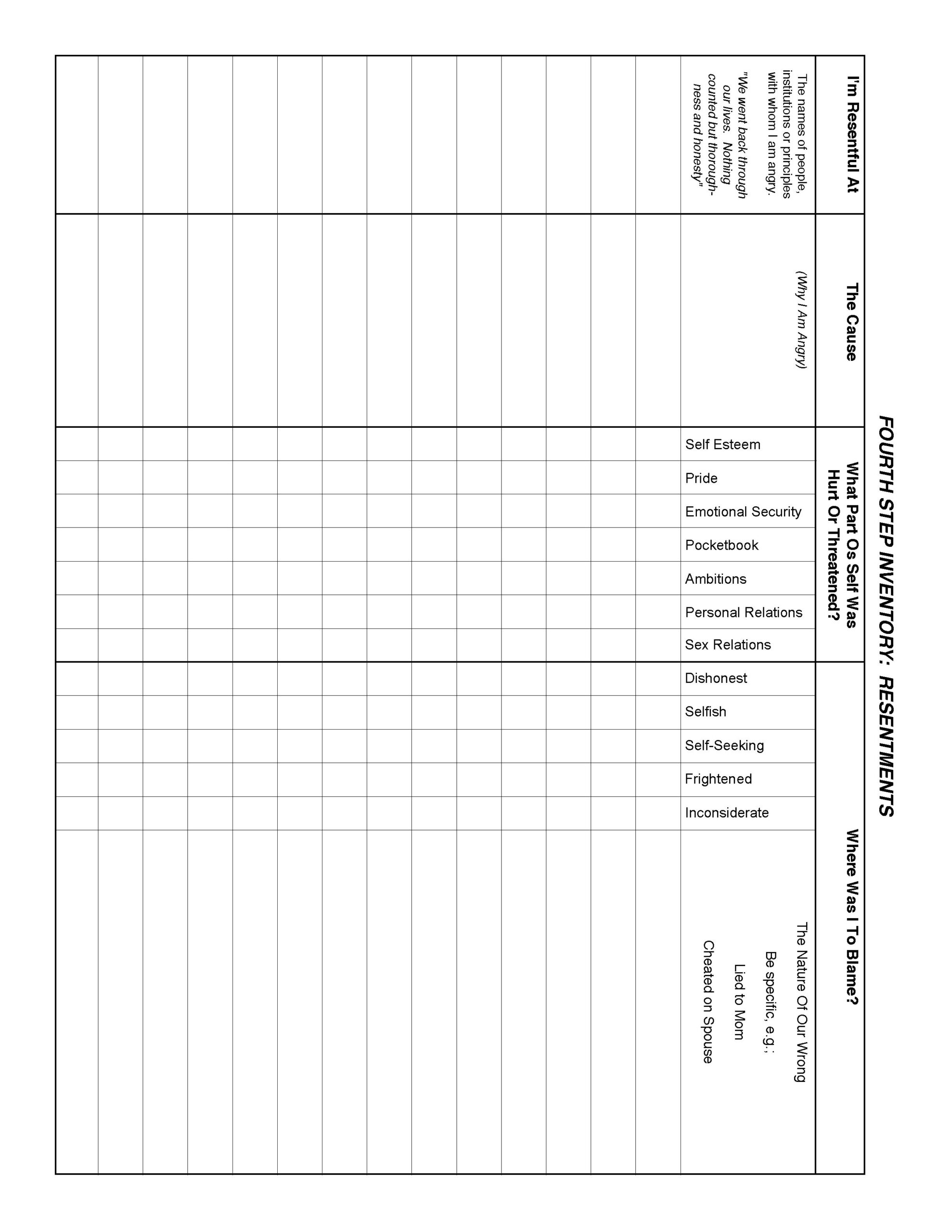 printable aa 4th step worksheets