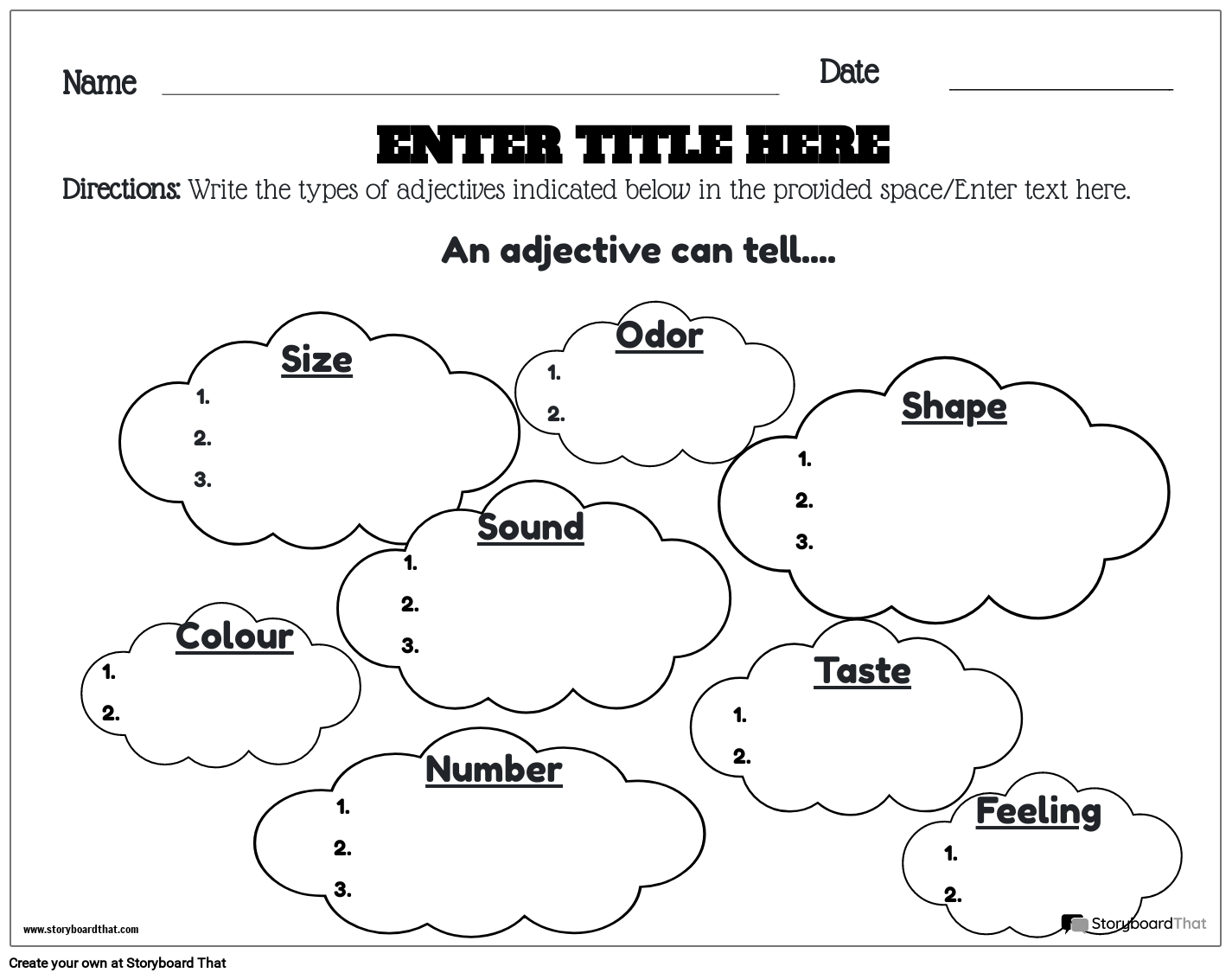 Storyboard That Free Adjective U0026 Adverb Worksheet Templates