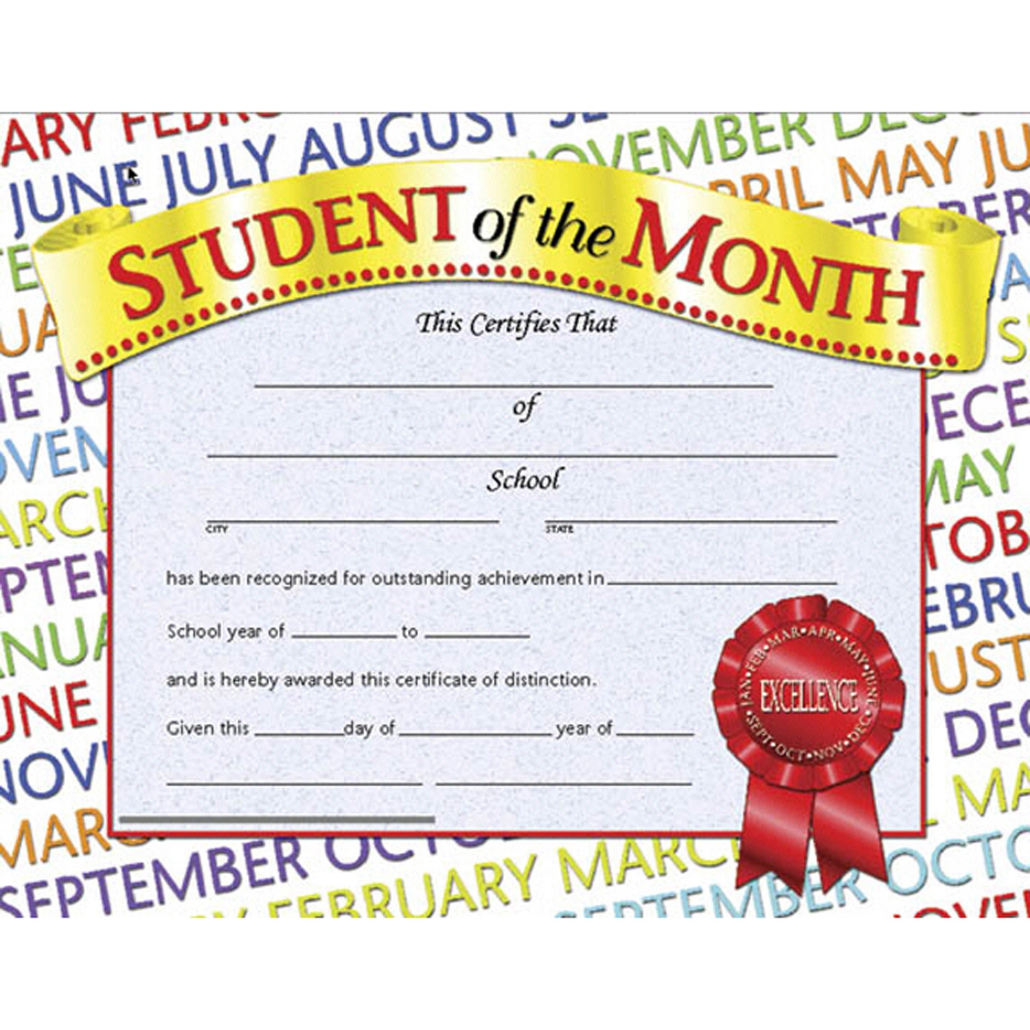 Student Of The Month Award Certificate 8 5