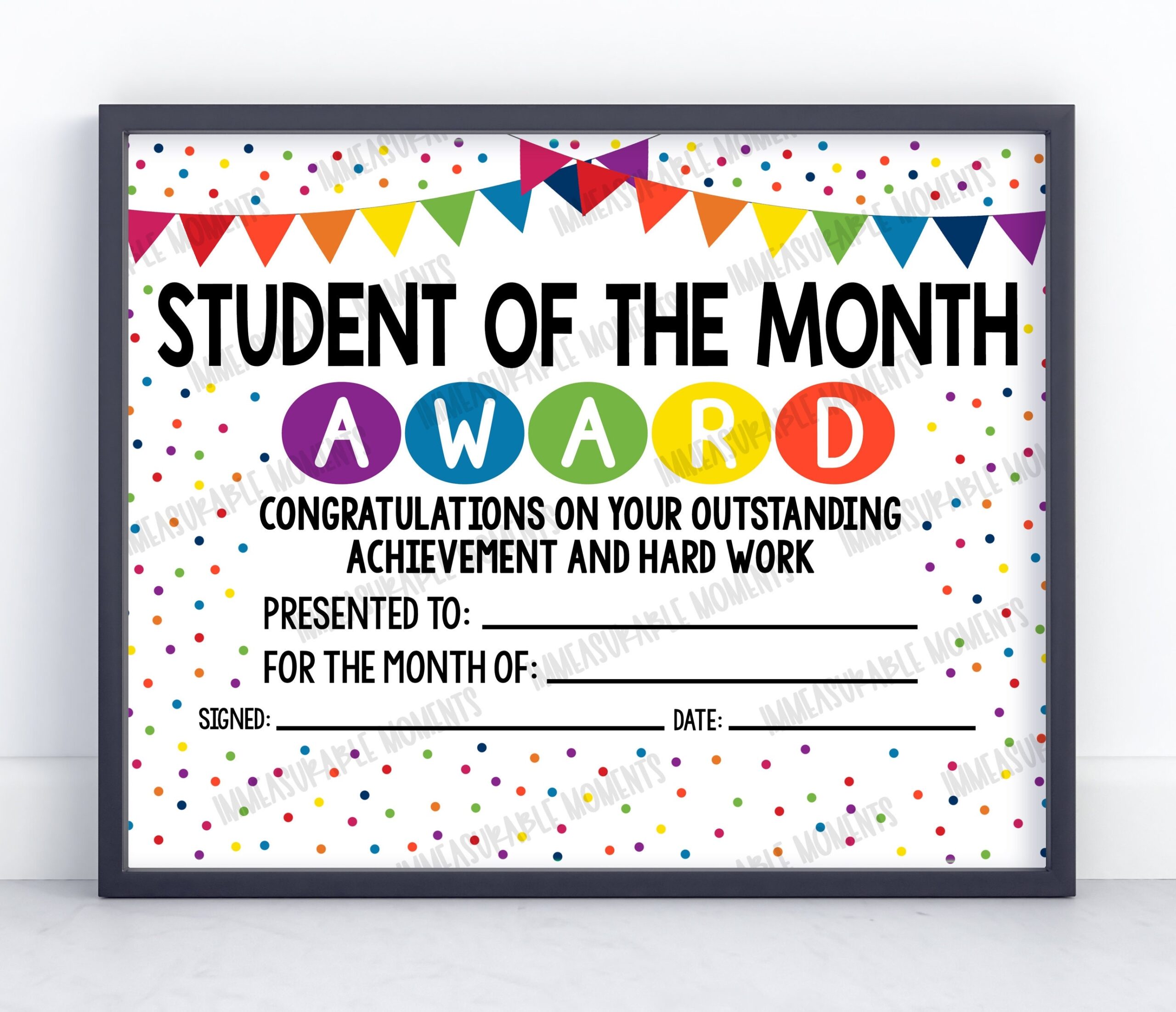 Student Of The Month Award Certificate Colorful Dots